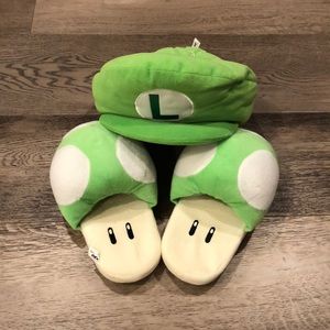 Luigi house slippers and pillow